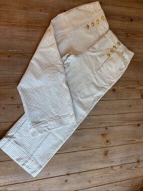 KanCan wide-leg White Pinstriped crops  with Gold Buttons